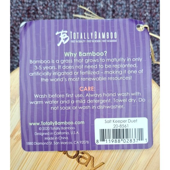 Totally Bamboo Salt Keeper Bowl Duet eBay Branded Etched Swivel Slide Top Promo - Picture 3 of 5